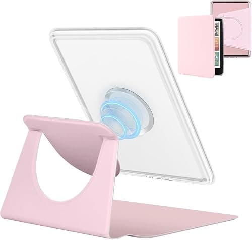 Magnetic Detachable Stand Case for 7'' Kindle Paperwhite 12th Gen 2024 & Kindle Colorsoft Signature Edition, 360° Rotating Clear Back Cover, Auto Wake/Sleep, Adjustable Stand, Pink على Amazon.ae - متتبع الأسعار