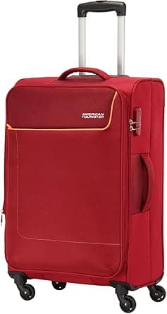 American Tourister Jamaica Suitcase, Cabin Size 58 cm, 4 Spinner Wheels, Soft Top, 100% Polyester, Maroon|TSA Combination Lock|Expandable|Front Pocket Storage|Corner Guard - 3 Years Global Warranty on Amazon.ae - Price Tracker