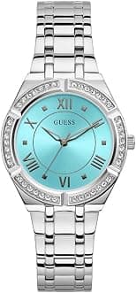 GUESS Silver-Tone and Teal Crystal Analog Watch - دليلك لأفضل العروض