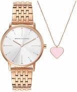 Armani Exchange Watch for Women, Quartz Three Hand Movement, 36 mm Rose Gold Stainless Steel Case with a Stainless Steel Strap, AX7145SET - Best Deal Finder