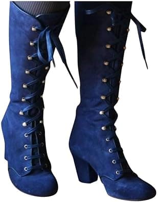 Women Vintage Victorian Gothic Mid Calf Height Boots Casual Lace up Thick High Heels Booties Winter Warm Shoes on Amazon.ae - Price Tracker