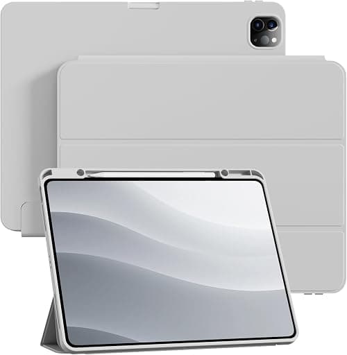 Case for iPad Pro 12.9 Inch 2022 2021 2020 (6th/5th/4th Generation) with Pencil Holder for Charging, Soft TPU Back, Car Wake/Sleep Case for iPad Pro 12.9, Grey على Amazon.ae - متتبع الأسعار