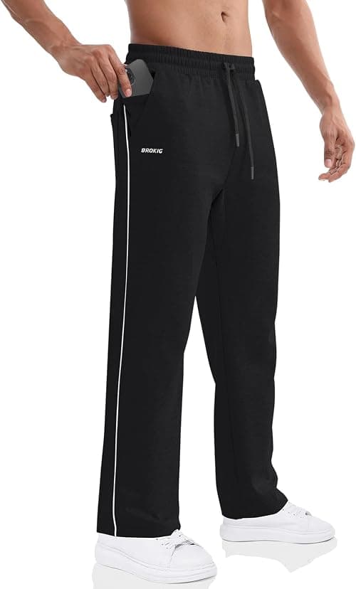 BROKIG Mens Open Bottom Jogger Pants,Straight Leg Casual Stretch Sweatpants Sport Loose Fit Sweat Pants With Zip Pocket on Amazon.ae - Price Tracker
