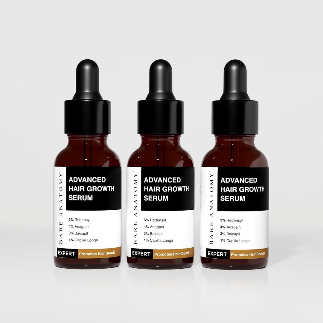 Bare Anatomy Advanced Hair Growth Serum | 3% Redensyl + 4% Anagain + 3% Baicapil + 1% Capilia Longa, Rosemary, Biotin & Rice Extract | Hair growth & Hair fall control serum for Women & Men | Pack of 3 on Amazon.ae - Price Tracker