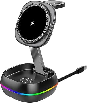 3 in 1 Wireless Charging Station for Multiple Devices with retractable cable – Foldable Charger stand Compatible with iPhone, Apple Watch, AirPods - Samsung Phones with Magnetic Ring على Amazon.ae - متتبع الأسعار