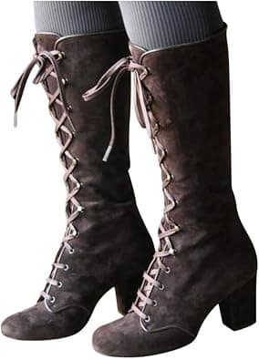 Women Vintage Victorian Gothic Mid Calf Height Boots Casual Lace up Thick High Heels Booties Winter Warm Shoes on Amazon.ae - Price Tracker