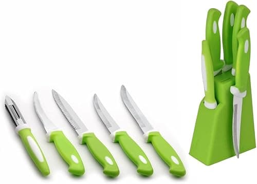 Finner Stainless Steel 4 Knife Set with Plastic Block and 1 Peeler Knife Set for Kitchen with Stand, Knife Set for Kitchen use, 6 Pieces Knife Holder for Kitchen (Green) on Amazon.ae - Price Tracker