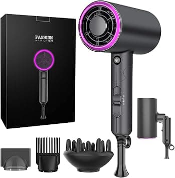 1800W Ionic Hair Dryer, Professional Salon Hair Blow Dryer, 3 Heating/2 Speed/Cold Settings Blow Dryer with 2 Concentrator, 1 Diffuser Foldable Hair Dryer For Home Salon Travel - متتبع أسعار Amazon.sa