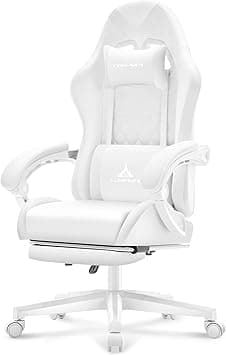 White Gaming Chair,Ergonomic Massage Computer Office Desk Chair with Footrest,Pocket Spring Cushion,Reclining Leather Adjustable Gamer Chair with Headrest and Lumbar Support,White - Amazon.ae Price Tracker
