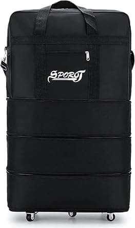 Foldable Trolley Travel Bag with Wheels - XXL 120L Capacity, 30kg Load, Waterproof, Zippered Duffel Organizer, Expandable Luggage for Moving, Black-A on Amazon.ae - Price Tracker