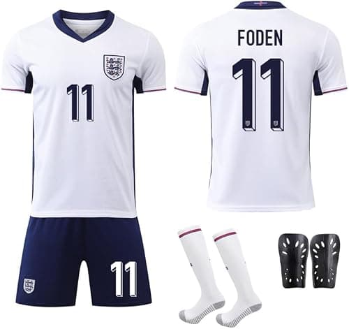 2024-2025 England Home FODEN #11 Official Replica Jersey Kit - Men's, Youth & Kids Soccer Training Set (T-Shirt, Shorts, Socks Combo) - Breathable Football Sports Outfit -White على Amazon.ae - متتبع الأسعار