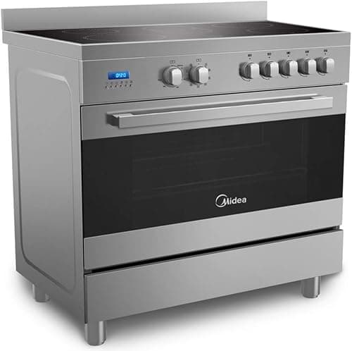 Midea 90x60cm Freestanding Ceramic Cooker with 109L Multifunction Oven, 5 Zones Full Electric Cooking Range with LED Display, Dual Convection Fan, Rotisserie, Digital Timer, Stainless Steel, VSVC96048 على Amazon.ae - متتبع الأسعار
