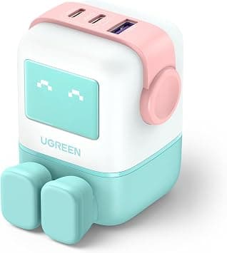 يوجرين شاحن USB C Uno 65 واط 3 منافذ【نيكسودي Uno GaN】【عرض LED】محول طاقة صغير ومضحك سريع من النوع C لأجهزة MacBook/HP/Dell/Lenovo، iPhone 15 Pro Max، Galaxy S24 Ultra، Steam Deck، إلخ - الأزرق والزهري - دليلك لأفضل العروض