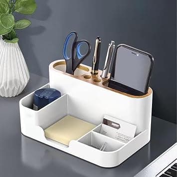 Modern Desk Organizer, Desktop Organizer With Pencil Holders, Office Stationery Supplies Organizers, Sticky Note Tray, Paperclip Storage And Office Accessories Caddy Desktop, Marker Organizer (White) on Amazon.ae - Price Tracker