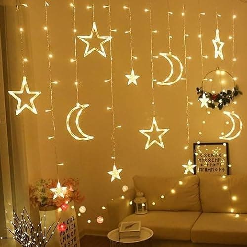 3.5M Ramadan Light For Home Decoration Star And Moon Shaped Led Light For Indoor Outdoor Decoration Warm White Multimode Operated Decorative Light 8 Modes Settings EU Plug 220v Direct on Amazon.ae - Price Tracker
