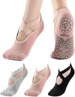 Non-Slip Yoga & Pilates Socks for Women, 3 Pairs Grip Socks with Sticky Bottom, Ideal for Barre, Ballet, Barefoot Workouts, Anti-Skid Socks for Stability & Comfort (Pink, Black, Grey) - Best Deal Finder
