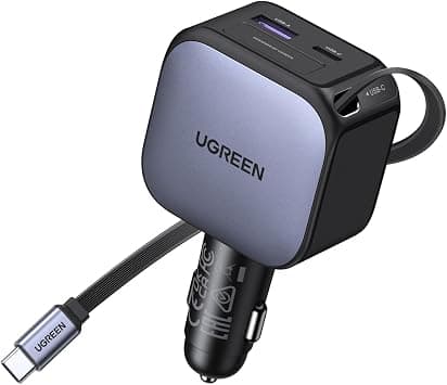 شاحن من يو جرين بمنفذ USB و USB-C متوافق مع آيفون 17 وسامسونج S25 وبيكسل 10، 3 منافذ، 90 واط، شحن سريع مع كابل قابل للسحب وحماية متعددة - دليلك لأفضل العروض