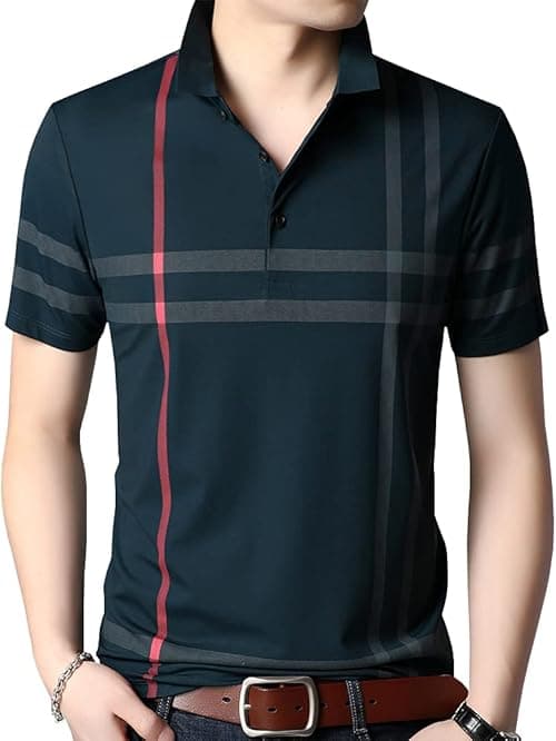 Mens Casual Striped Short Sleeve Collared T Shirt Polo Shirts on Amazon.ae - Price Tracker