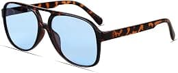 Freckles Mark Vintage Retro 70s Sunglasses for Women Men Classic Large Squared Aviator Frame UV400 Trendy Orange Glasses - Best Deal Finder