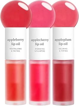NOONI Vegan Appleseed Lip Oil Set - Appleberry & Applecherry & Appleplum | Long-Lasting, Moisturizing, Plumping, Revitalizing for Dry Lips, Waterproof, No Peel Off, 0.12 FL Oz x 3ea - Best Deal Finder