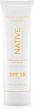 Native Sunscreen SPF 30, Zinc Oxide Dermatologist Tested Suitable for Sensitive Skin & Hawaii Compliant, 5 Ounces | Pineapple & Coconut Scent Sun Protection Lotion, Lightweight & Smooth - Best Deal Finder