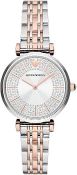 Emporio Armani Watch for women, two-hand movement, 32 mm, 2T silver/rose stainless steel case with stainless steel strap, AR11537 - Best Deal Finder