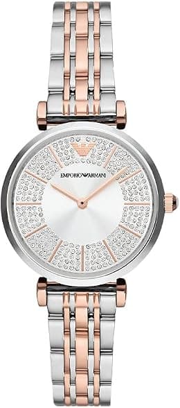 Emporio Armani Watch for women, two-hand movement, 32 mm, 2T silver/rose stainless steel case with stainless steel strap, AR11537 - Best Deal Finder