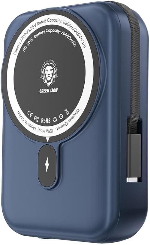 Green Lion Monaco Power Bank 20000mAh, Compatible with MagSafe 15W Wireless Portable Charger Fast Charging, Mobile Phone PD 20W USB-C QC 22.5W USB-A Wired Charging, Charger Battery Pack (Blue) على Amazon.ae - متتبع الأسعار