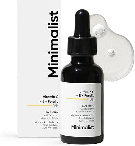 Minimalist 16% Vitamin C Face Serum (Advanced) With Vit E, &amp; Ferulic Acid For Glowing Skin | Advanced Brightening Formula With Power of Vit C &amp; E, Ferulic Acid &amp; Fullerenes on Amazon.ae - Price Tracker
