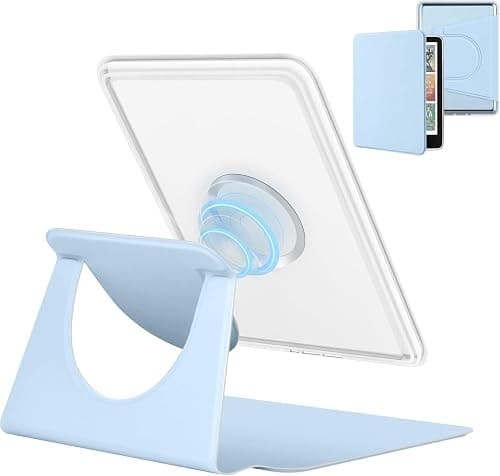 Magnetic Detachable Stand Case for 7'' Kindle Paperwhite 12th Gen 2024 & Kindle Colorsoft Signature Edition, 360° Rotating Clear Back Cover, Auto Wake/Sleep, Adjustable Stand, Light Blue on Amazon.ae - Price Tracker