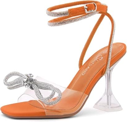 Shoe Land Womens SL-NAOMI Clear Heeled Sandals with Double Bowknots Open Toe Stiletto High Heel Dress Party Wedding Crystal Shoes on Amazon.ae - Price Tracker