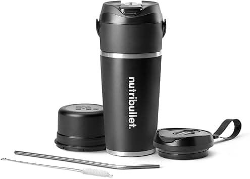 nutribullet Flip Portable Mixer with Thermal Mug (590 ml), Keeps Drinks Cold for 24 Hours, Ice Crusher, Includes Lid and Straw, USB-C Charging, Stainless Steel, Black, NBP016B - Amazon.ae Price Tracker