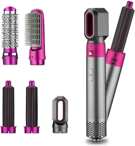 5-in-1 Hair Dryer and Styler, Rotating Design with Straightener and Curling Attachments, Pink, 20W on Amazon.ae - Price Tracker