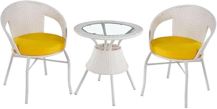 Danube Home Eden Balcony Set | All Weather 3 Piece Bistro Set with Coffee Table | Modern Garden Design Furniture for Outdoor Bench Seating, Terrace, Lawn, Patio, Balcony (White/Yellow) - Amazon.ae Price Tracker