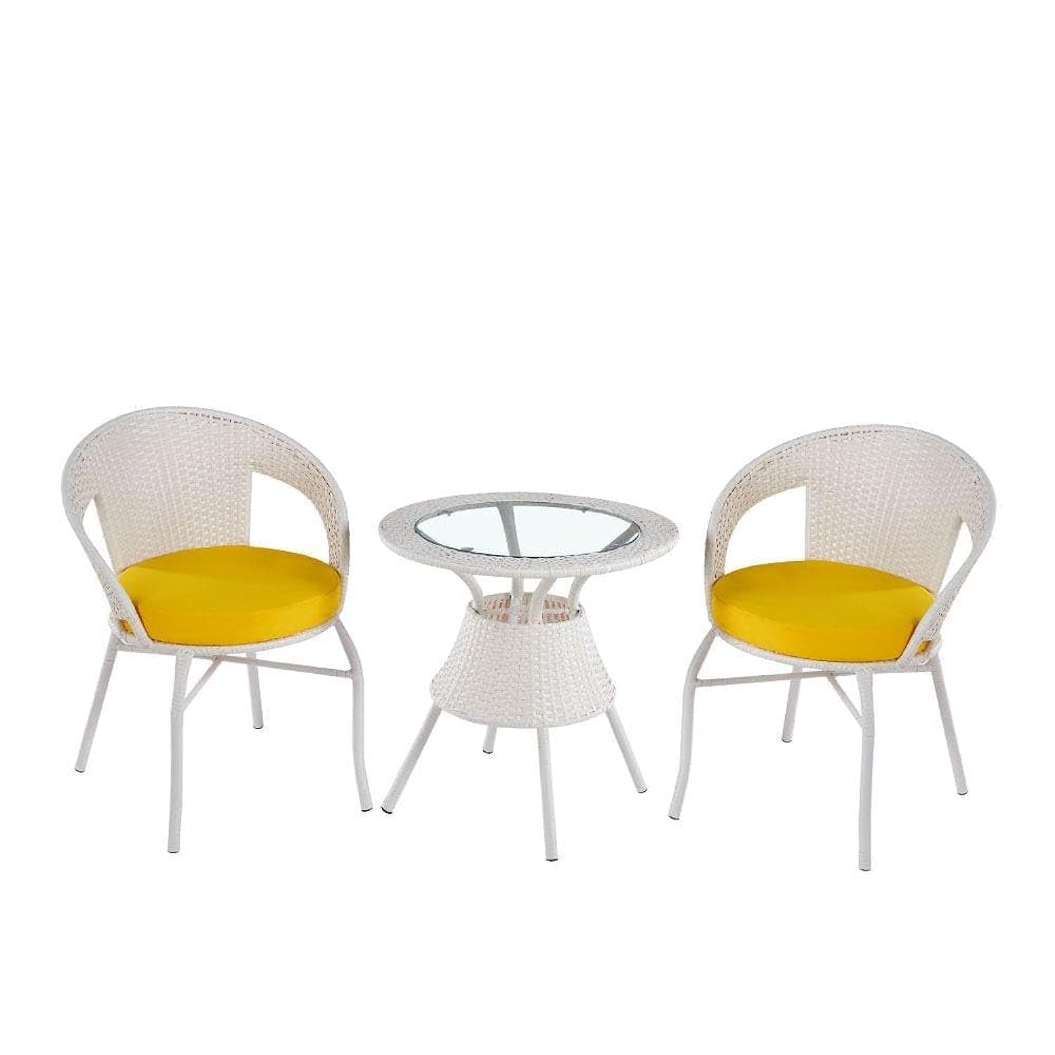 Danube Home Eden Balcony Set | All Weather 3 Piece Bistro Set with Coffee Table | Modern Garden Design Furniture for Outdoor Bench Seating, Terrace, Lawn, Patio, Balcony (White/Yellow) on Amazon.ae - Price Tracker