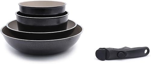 LAGUIOLE, 5-Piece Removable Kitchen Set, Non-Stick Coating, Compatible with All Hobs, Induction, Aluminium, Non-Stick Coating, Easy to Clean, 16/18/24/28 cm, Black/Champagne on Amazon.ae - Price Tracker