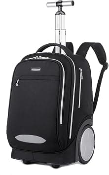 KISSUN 45L Rolling Backpack for Travel, 19-Inch Trolley School Bag with Laptop Compartment, Duffel Bag with 18cm Anti-Tip Wheels, Height-Adjustable Handle, Water-Resistant (Black) on Amazon.ae - Price Tracker