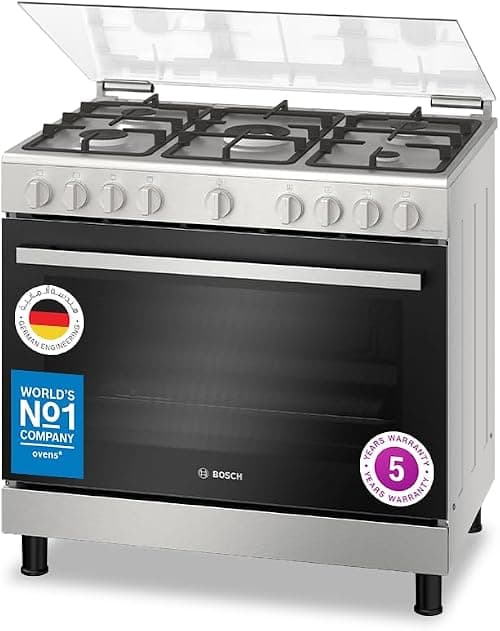 Bosch Freestanding Gas Range Cooker, HGV1D8W50M, 125L XXL Oven, Wok Burner, Safety Features, Stainless Steel, 5 Year Manufacturer Warranty, German Engineering + Free Hand Mixer على Amazon.ae - متتبع الأسعار