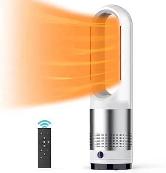 Bladeless Heater & Cooling Tower Fan, 80° Oscillating Space Heater Fan, 3 Heat 8 Speed, 8h Timer, Led Display, Remote, Air Circulator For Home Office Living White Silver on Amazon.ae - Price Tracker