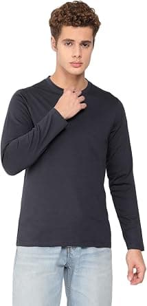 Deniklo Men's Full Sleeves Regular Fit Round Neck T-Shirt 100% Cotton Bio-Washed, Heavy Fabric on Amazon - Best Deal Finder