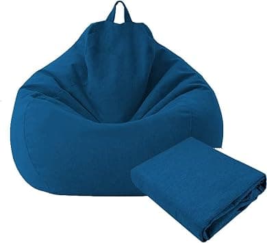 Large Small Lazy Sofas Cover Chairs Without Filler Linen Cloth Lounger Seat Bean Bag Pouf Puff Couch Tatami Living Room Beanbags (Blue, 85x105cm) على Amazon.ae - متتبع الأسعار