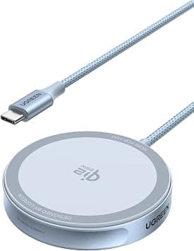 UGREEN Qi2 25W Wireless Charging Pad, Braided USB-C Cable, Portable Magsafe Fast Charger for iPhone 17 Pro Max, 16,15,14,13,12, AirPods, Multiple Strong Magnetic Protection | Compatible with iPhone 17/16/15/14/13/12 Air Plus Pro Max, AirPods 4/3/Pro/3/2/1, Magnetic Wireless Charger, 1.5M Cable على Amazon.ae - متتبع الأسعار