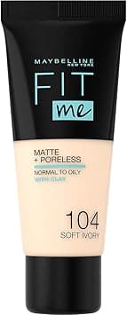Maybelline Fit Me Matte & Poreless Fluid Foundation For Women (Normal To Oily Skin), 104 Ivory Rosé, 30 ml on Amazon.ae - Price Tracker