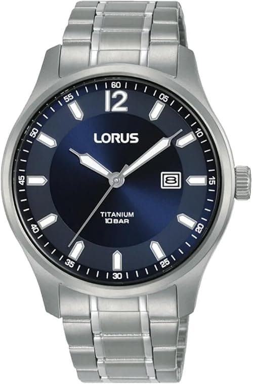 LORUS Men's Analogue Quartz Watch with Titanium Strap, Silver/Blue على Amazon.ae - متتبع الأسعار