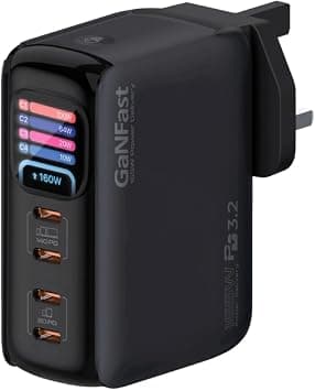 Promate Prime-165 GaNFast Charger 165W with Quad USB-C Ports, UK 3-Pin | PD 3.2 & PPS Support, TFT Colour Display, Dual 140W Fast Charging, Smart Power Distribution, for MacBook, iPad, iPhone on Amazon.ae - Price Tracker