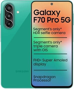 Samsung Galaxy F70 Pro 5G (Alpha Green, 128 GB) (6 GB RAM) | 6000 mAh Battery | 6.7" FHD+ Super AMOLED Display | Dimensity 6300 | Oualcomm Octa Core Processor on Amazon.ae - Price Tracker