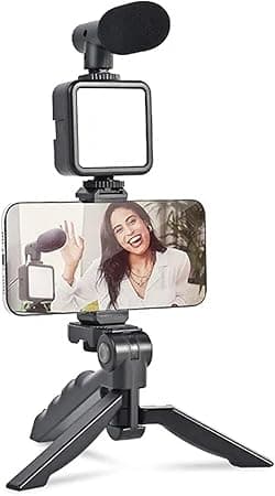 Vlogging Kit Youtuber Accessories for Mobile with Light, Microphone, Tripod Stand, Phone Clip & Remote Control for Recording/YouTube/Reels/Travel Photograghy & Videography on Amazon.ae - Price Tracker