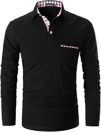 Mens Polo Shirts Long Sleeve Casual Plaid Collar Golf Shirt for Men Slim Fit Cotton Polo T Shirts Top on Amazon.ae - Price Tracker