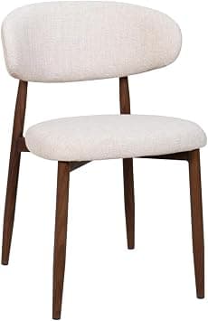 Modern Dining Chair with Curved Back, Beige Upholstered Fabric Seat,Walnut Wood Grain Metal Legs – Upholstered Linen Accent Chair Mid-Century Style (Beige With Walnut Matel Leg) on Amazon.ae - Price Tracker