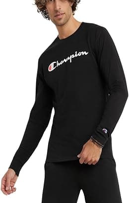 Champion mens Champion Men's Classic Long Sleeve Tee, Screen Print Script T-Shirt - Best Deal Finder